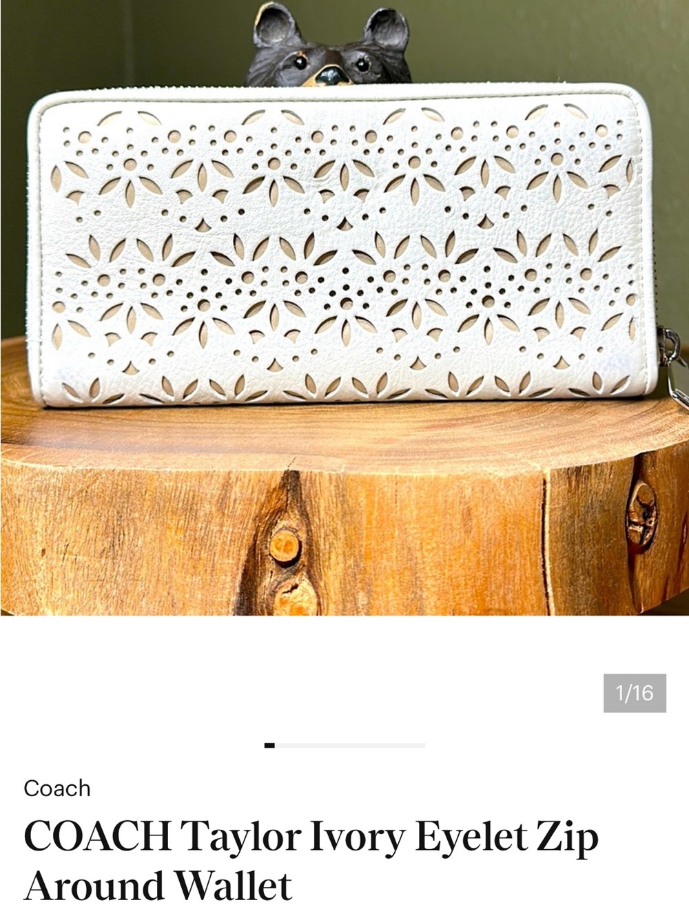 COACH Taylor Ivory Eyelet Zip Around Wallet